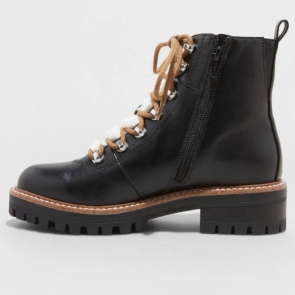 A New Day Black and Brown Faux Fur Winter  Boot "Leighton" Lace Up Size 8 NWT - Picture 4 of 4